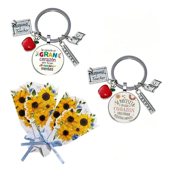 Set de 4 llaveros para maestra con tarjetas